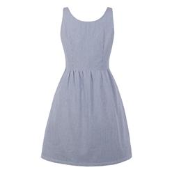 Simple Light Blue Scoop Neck Sleeveless Pinstripe Summer Swing Dress N18693