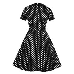 Vintage Black and White Polka Dots Lapel Short Sleeve A-line Swing Dress N18700