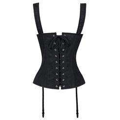 Gothic Style Black Jacquard Boned Wide Straps Lace Up Bustier Vest Corset N18708