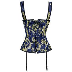 Victorian Gothic Floral Jacquard Boned Wide Straps Lace Up Bustier Vest Corset N18709