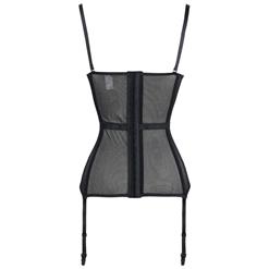 Sexy Black Sheer Mesh Floral Lace Spaghetti Straps Plastic Bone Lingerie Bustier Corset N18711