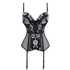 Sexy Black Sheer Mesh Floral Lace Spaghetti Straps Plastic Bone Lingerie Bustier Corset N18711