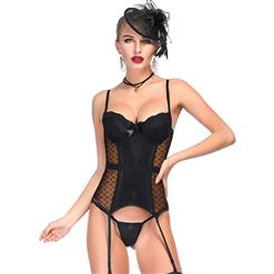 Charming Black Sheer Mesh Floral Lace Spaghetti Straps Plastic Bone Chemise Bustier Corset N18712