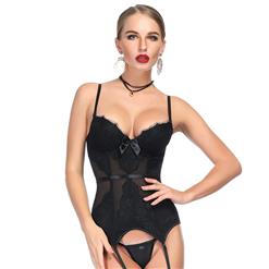 Charming Black Sheer Mesh Floral Lace Spaghetti Straps Plastic Bone Elastic Chemise Bustier Corset N18713