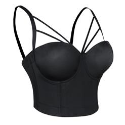 Sexy Black Strappy Padded Underwire B Cup Bustier Bra Clubwear Crop Top N18720