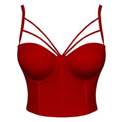 Hot Red Strappy Padded Underwire B Cup Bustier Bra Clubwear Crop Top N18722