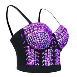 Rock Style Fancy Studded Gem Padded Underwire Bustier Bra Clubwear Crop Top N18724