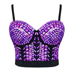 Rock Style Fancy Studded Gem Padded Underwire Bustier Bra Clubwear Crop Top N18724