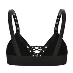 Sexy Gothic Black Eyelet and Buckle Bandage PU Leather Bustier Clubwear Bra Top N18787