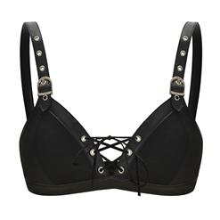 Sexy Gothic Black Eyelet and Buckle Bandage PU Leather Bustier Clubwear Bra Top N18787