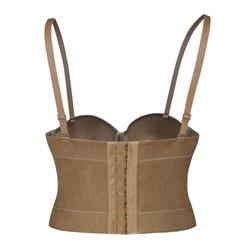 Sexy Brown Spaghetti Straps Faux Suede Bustier Corset Crop Top N18814