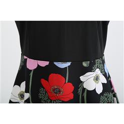 Vintage V Neck Black Bodice and Colorful Flower Pattern Splicing Sleeveless Summer Swing Dress N18824