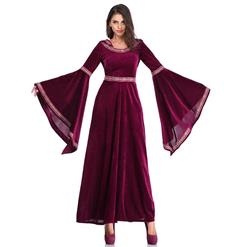 Noble Medieval Vampire Blood Red Velvet Dress Adult Halloween Masquerade Costume N18956