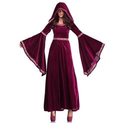 Noble Medieval Vampire Blood Red Velvet Dress Adult Halloween Masquerade Costume N18956