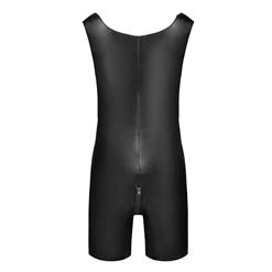 Men's Sexy Glossy PVC Tight-fitting Tank and Shorts Lingerie One-piece Stretchy Jumpsuit N19001