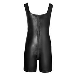 Men's Sexy Glossy PVC Tight-fitting Tank and Shorts Lingerie One-piece Stretchy Jumpsuit N19001