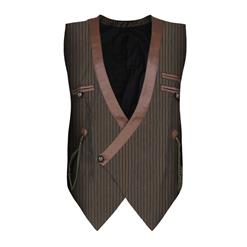 Mens Steampunk Pinstripe Waistcoat V Neck Party Vest N19046