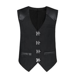 Mens Steampunk Faux Leather Waistcoat Buckles V Neck Party Vest N19047