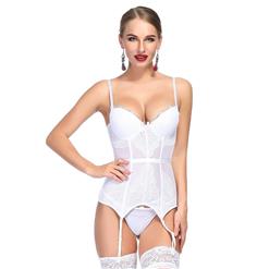 Charming White Sheer Mesh Spaghetti Straps Floral Lace Stretchy Chemise Bridal Bustier Corset N19078