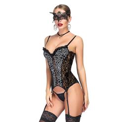 Sexy Black Sheer Mesh Spaghetti Straps Sequins Stretchy Chemise Bustier Corset N19091