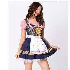 Sexy Adult Puff Sleeve False Two-piece Bavarian Beer Girl Mini Dress Oktoberfest Costume N19108