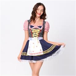 Sexy Adult Puff Sleeve False Two-piece Bavarian Beer Girl Mini Dress Oktoberfest Costume N19108