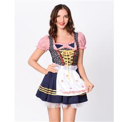 Sexy Adult Puff Sleeve False Two-piece Bavarian Beer Girl Mini Dress Oktoberfest Costume N19108