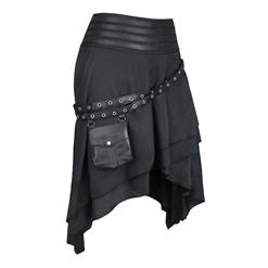 Victorian Gothic Multi-layered Asymmetrical Hemline High Waist Skirt PU Leather Pocket Belt N19281