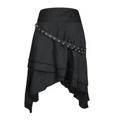 Victorian Gothic Multi-layered Asymmetrical Hemline High Waist Skirt PU Leather Pocket Belt N19281