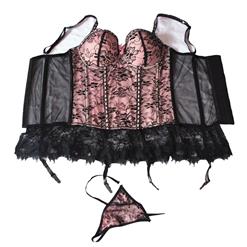 Charming Brocade Floral Lace Hemline Spaghetti Straps Stretchy Chemise Bustier Corset N19359