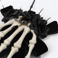 Steampunk Hand Bone Black Flower Hairpin Brooch Halloween Accessory N19540