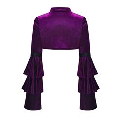 Medieval Victorian Gothic Purple Velvet Stand Collar Long Layered Sleeve Shrug Bolero N19575