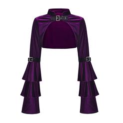 Medieval Victorian Gothic Purple Velvet Stand Collar Long Layered Sleeve Shrug Bolero N19575