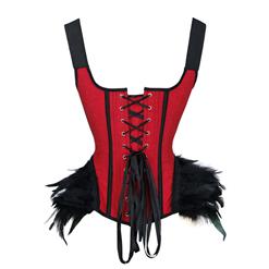 Victorian Gothic Red Feather Jacquard Wide Straps Boned Body Shaper Overbust Corset N19608