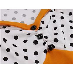 1950's Vintage Polka Dots Spliced Lapel Short Sleeve Cocktail Party A-line Swing Dress N19944