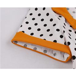 1950's Vintage Polka Dots Spliced Lapel Short Sleeve Cocktail Party A-line Swing Dress N19944