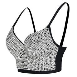 Sexy Shining Rhinestone Padded Underwire Plastic Bone Bustier Bra Clubwear Crop Top N19958