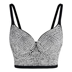 Sexy Shining Rhinestone Padded Underwire Plastic Bone Bustier Bra Clubwear Crop Top N19958