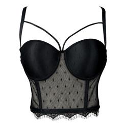 Sexy Sheer Mesh Strappy Padded Underwire B Cup Bustier Bra Clubwear Crop Top N19959