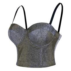 Sexy Punk Metallic Glitter Padded Underwire B Cup Bustier Bra Clubwear Crop Top N19964