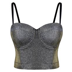 Sexy Punk Metallic Glitter Padded Underwire B Cup Bustier Bra Clubwear Crop Top N19964