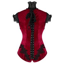 Victorian Gothic Velvet High Collar Cut-out Bodysuit One-piece Teddies Lingerie N19967