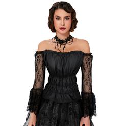 Sexy Gothic Off-shoulder Sheer Lace Layered Flared Sleeve Ruffled Blouse Elastic Top N20023