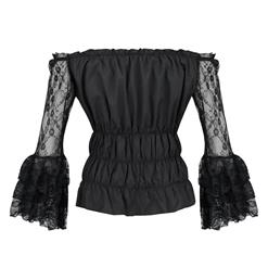 Sexy Gothic Off-shoulder Sheer Lace Layered Flared Sleeve Ruffled Blouse Elastic Top N20023