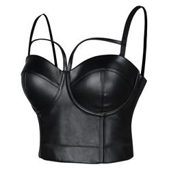 Sexy Black Matt Spaghetti Straps Bustier Clubwear Bra Crop Top N20067