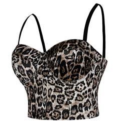 Sexy Leopard Spaghetti Straps Velour Padded B Cup Bustier Bra Clubwear Crop Top N20097