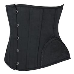 Retro Black 14 Steel Boned Busk Closure Waist Cincher Body Shaper Underbust Corset N20170