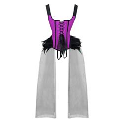 Gothic Purple Feather Jacquard Elastic Wide Straps Plastic Bone Gauze Hem Overbust Corset N20231