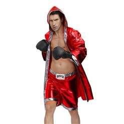 Men's Red World Champion Boxing Clothing Cloak And Shorts Adult Cosplay Costume N20495