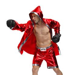Men's Red World Champion Boxing Clothing Cloak And Shorts Adult Cosplay Costume N20495